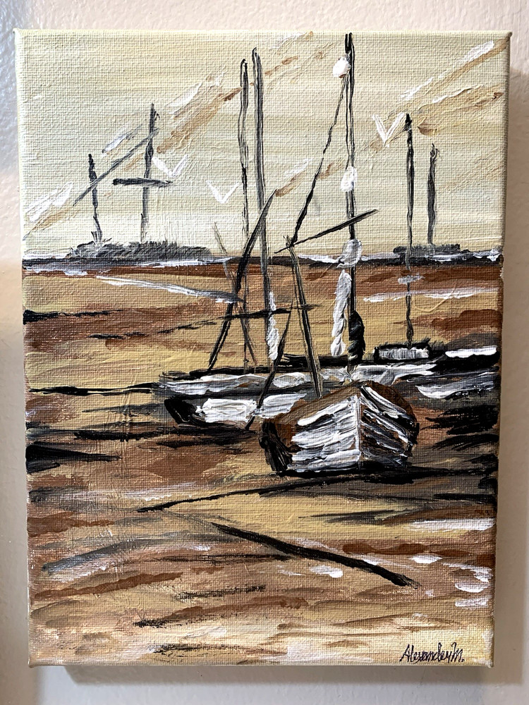 Dream Art Boats at the Marine Seascape Tan Brown Ocean Sea Painting Landscape