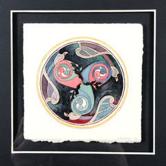Triple Spiral Ravens Celtic Watercolor Mandala Kevin E Cain PNW Exhibited Artist