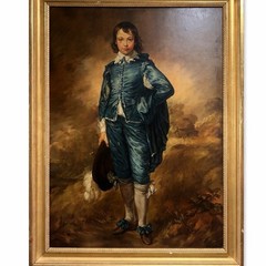 Vintage Blue Boy oil Portrait on Board 33×25 in Ornate Gold Wood Frame