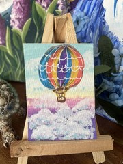 ACEO Original Hot Air Balloon Landscape Painting Acrylic By Nicole Tiffany Art
