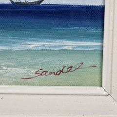 Framed Original Painting On Canvas Tropical Seascape Ship Palm Tree Signed 8×10