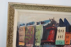 Vintage Paris France Oil Painting Street Scene Men Women Horse Buggy #2 Signed