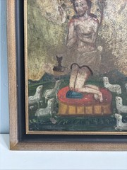 19th Century Retable Religious Mexican Oil Tin Painting Precious Blood of Christ