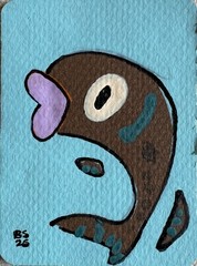 ACEO Original Acrylic Fish Funky Sea Creature Art by Bri Sander 3.5 x 2.5” OOAK