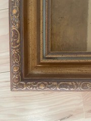 Framed „COUPLE“ Alvar Painting, Browns, tan and rose accents. Size 22″ x 29″