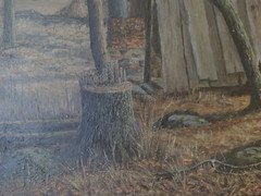 ANTIQUE PAINTING OLD SUGAR CAMP INDIANA EXHIBITED THE JOHN HERRON ART INSTITUTE