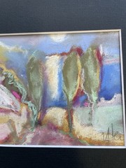 Mediterranean Umbrella An Original Pastel Painting Matted 5″x7″ Original