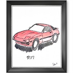 Red RX-7 Dreams 14X11 Contemporary Automotive Fine Art Gallery Paper Watercolor