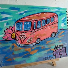 VW T1 painting acrylic unique signature 1/1 in A4 landscape format