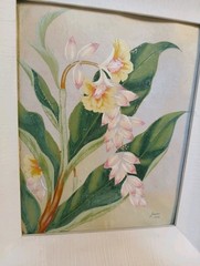 Vtg 1950s Signed Framed Flower Painting Cottagecore Botanical Shabby Chic Art