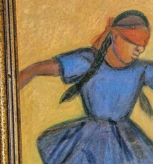 Original Pastel Painting Girl Dancing WPA Style Modernist Mexican Folk Art Latin