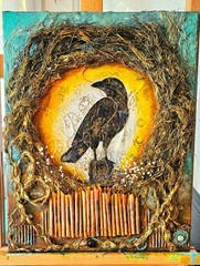 Original Mixed Media Crow Raven Collage Art Nature Wall Decor Handmade 16×20