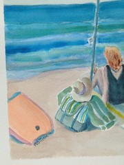 Peace Under Blue Umbrella Original La Jolla Beach RAMfish Artist 9″X12″ Watercol