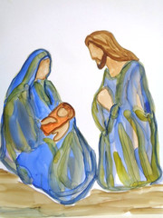 Original INSPIRATIONAL MARY JOSEPH BABY JESUS Abstract Painting 8X10