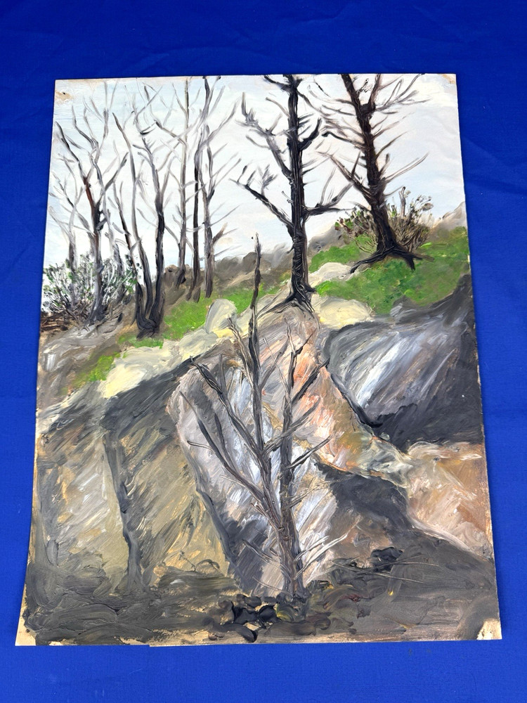 C.1950 Trees w/ No Leaves, Landscape Painting, Oil on Paper 18″ x 13 3/4″