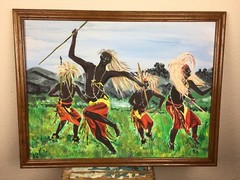 Tribal Dancing Africa Original Art Acrylic oil canvas Men African J Van KeuRen