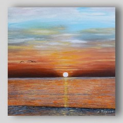 Original Oil Painting Sunset Seascape Ocean Wall Art Hand Painted Landscape