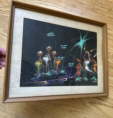 Vintage South African Tribal Gouache Original Painting Matted Wooden Frame 15in