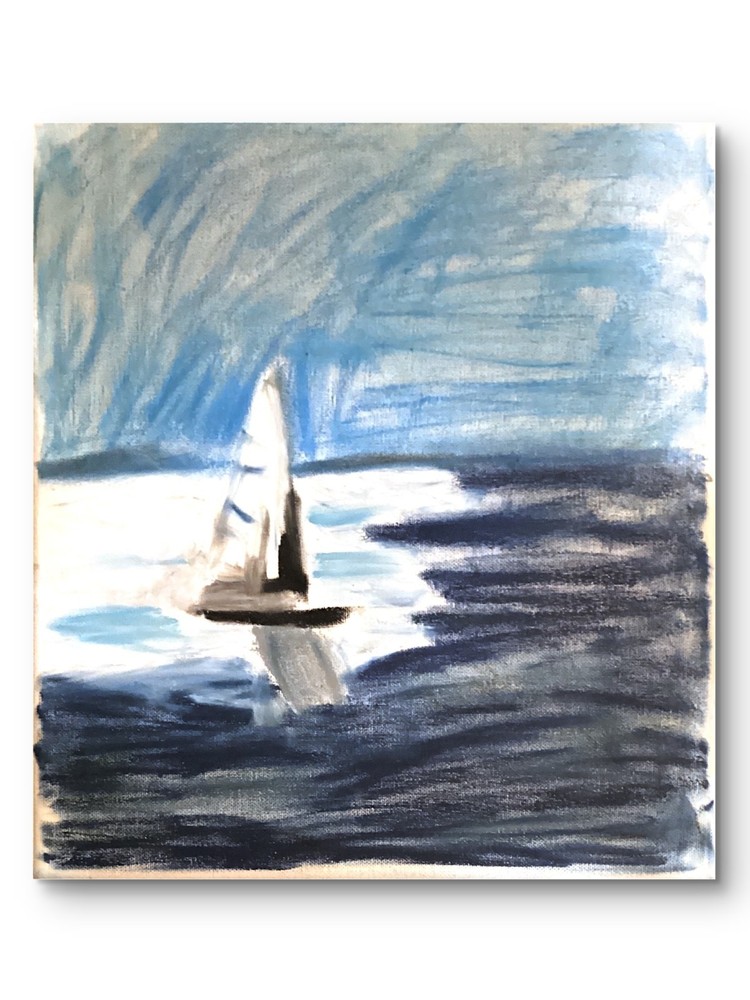 Seascape Sailboat Ocean Fishing Blue Original Art 11 by 14 Canvas