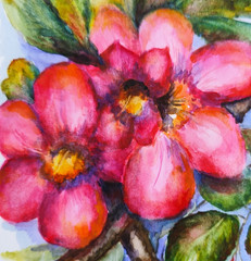 Original Watercolor Flower A4 Tropical Travel Art Bright Floral Painting OOAK