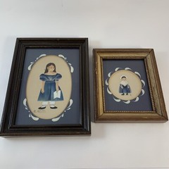 Folk Art Amish Paintings Girls Children Wood Frame Set Of 2 Signed R Ross