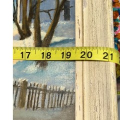Vintage Winter Village Oil Painting Signed 1965 Framed Church Snow Scene Art