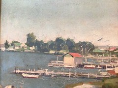 Circa 1950s Oil Painting Lake Scene Framed