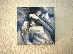 ORIGINAL OIL PAINTING A COUPLE ON STRETCH CANVAS SIGNED 3.94×3.94