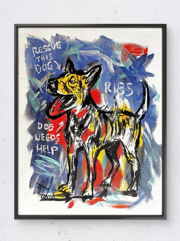Original 11×14 Neo-Expressionist Dog Acrylic Canvas Signed Painting