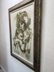 Vintage Hyacinthe Kuller Oil Painting Mother & Child Gold Leaf Frame 1966