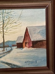 Frederick J Pearsall Landscape Painting Winter Barn Snow Vintage Rhode Island RI