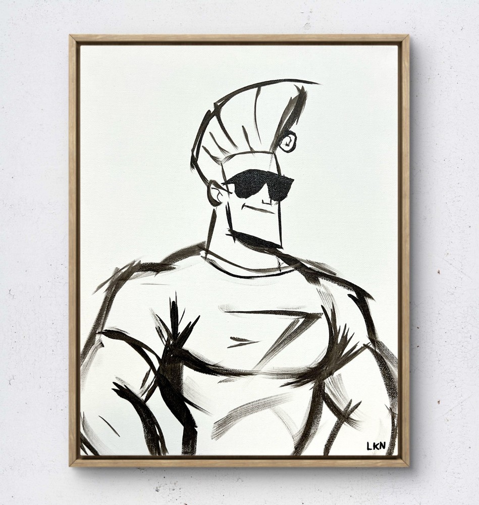 Laeknapes Original Abstract Painting 14X11 Canvas Monochrome Johnny Bravo Gym