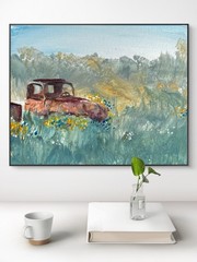 SAMATOWIC Original Abstract Landscape Old Truck 11×14 Handmade Signed Art 279
