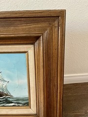 Framed Nautical Ship Painting with Wooden Frame 17/19 Inches
