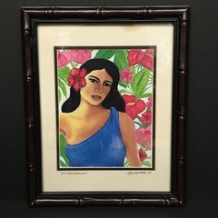 Renee K Coates Hawaii Hana Artist Girl with Anthuriums ’03 Signed ’04 Framed