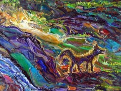 DOG IN THE WILD Arthur Robins Original Oil Surreal Abstract Fantasy Landscape