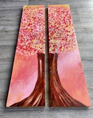 abstract painting, Tree Art, Wood Art, Pink, Red, Yellow, Nature, Wall Art, Home