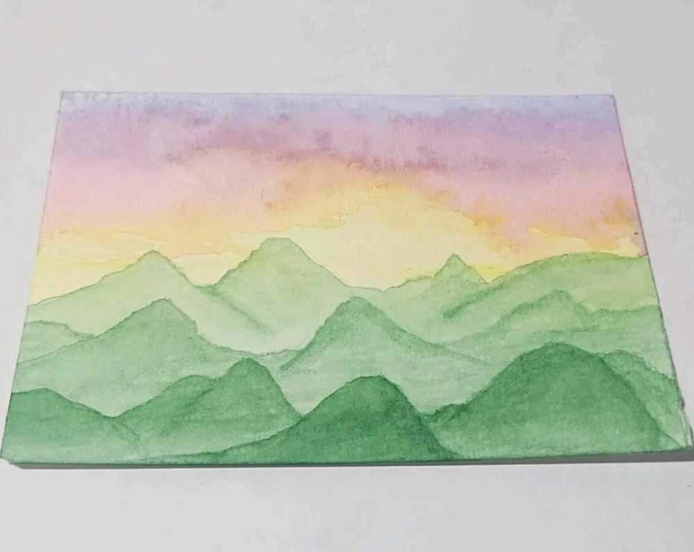 ACEO Painting Art Card Water Color Mountains