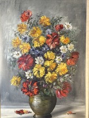 Impressionist Flowers In A Vase Still Life Oil Painting Signed Ritter 44 X 32