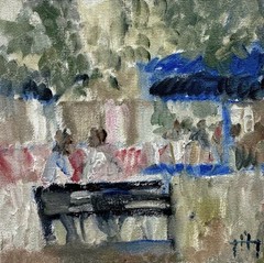 On A Bench 6×6 Oil Painting Urban Fine Art Wall Decor