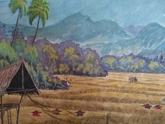 Vintage Original Gouache Painting of Vietnamese Field Workers.
