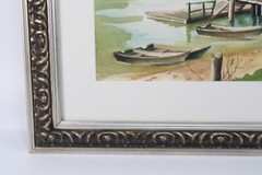 Vintage Lakeside Country Scene Watercolor Painting Signed Michelle Lemay Flesher