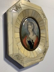 c1890 Antique Miniature Painting On Vellum Piano Key Picture Frame