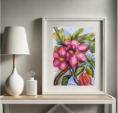 Original Watercolor Flower A4 Tropical Travel Art Bright Floral Painting OOAK