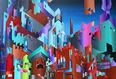 Stan Solomon ‚Crosstown Puzzle‘ (Aztec City) _Acrylic 4’H x 6’W on Canvas  