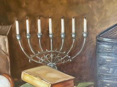 Janos Czene Apatfalvi – Menorah, Torah Scroll, Tallit Shawl and Books – Judaica