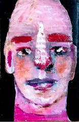 Bald Man Portrait Painting Small Naive Original Affordable Cardboard Wall Art
