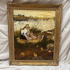 Original Oil On Canvas “Playing w/ Ducklings”G.A. GERSTMEIER Framed Signed 19×23