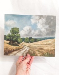 Landscape ORIGINAL Oil Painting Impressionism Grass Field Country Road 8″x10″