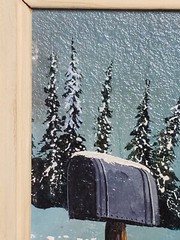 Original Vintage Charles G. Blaylock Painting Cabin in Snow Rustic Wood Frame
